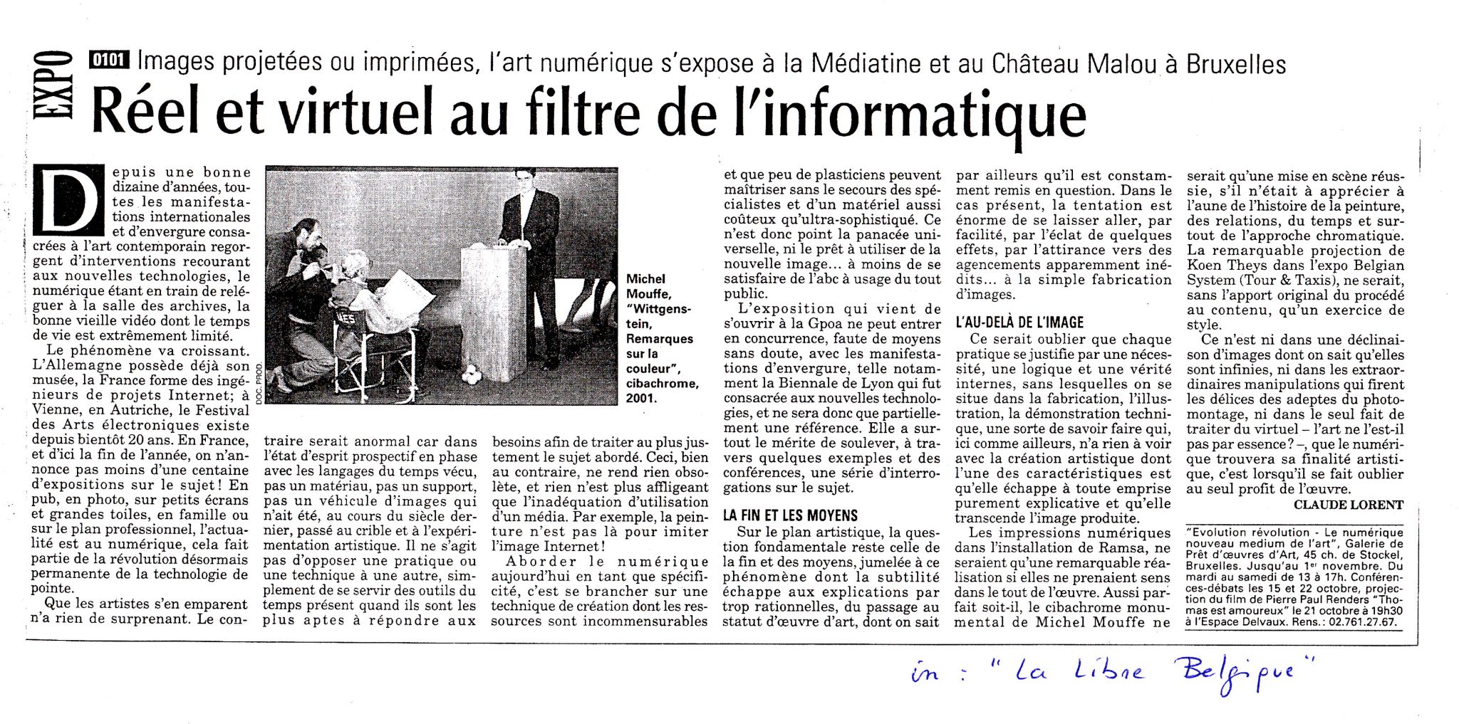 2001 - La Libre Belgique - Claude Lorent - Expo numérique GPOA
